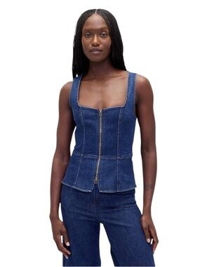 NWT Gap Denim Zip Vest sz 8 TALL Medium Wash Blue